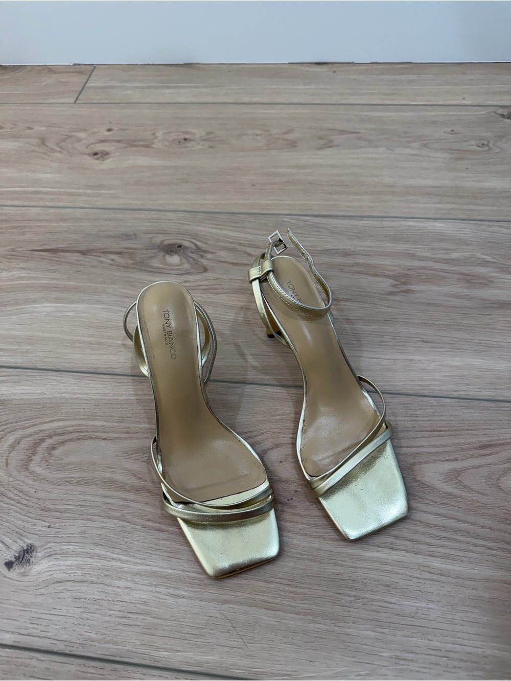 Toni Bianco Metallic Gold Strappy Square-Toe Heels
